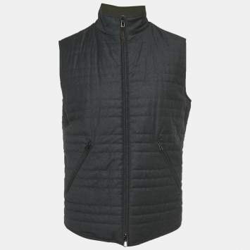 مملوكة مسبقًا Loro Piana Grey/Green Wool and Nylon Reversible Vest S