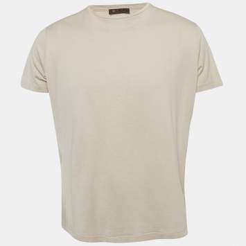 Pre Owned Loro Piana Beige Jersey Crew Neck T-Shirt L