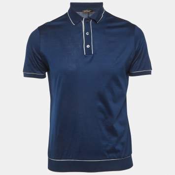 Pre Owned Loro Piana Blue Jersey Polo T-Shirt M