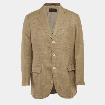 Pre Owned Loro Piana Beige Plaid Wool Blazer XL