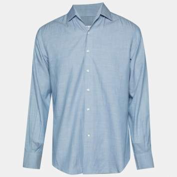 مملوكة مسبقًا Loro Piana Blue Cotton Long Sleeve Shirt M