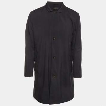 مملوكة مسبقًا Loro Piana Navy Blue Synthetic Suede Trim Sebring Coat M