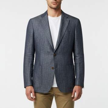 Pre Owned Loro Piana Grey Herringbone Linen Single Breasted Blazer L