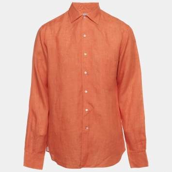 Pre Owned Loro Piana Orange Linen Long Sleeve Shirt XL