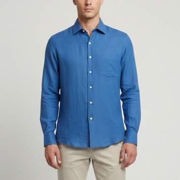 Pre Owned Loro Piana Blue Linen Button Down Long Sleeve Shirt L  