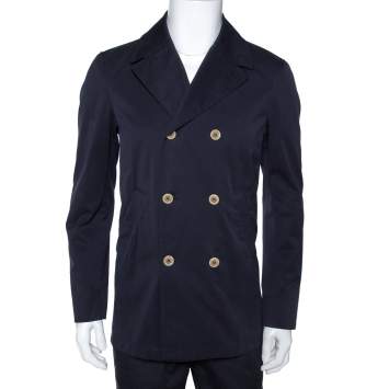 Pre Owned Loro Piana Midnight Blue Cotton Double Breasted Coat XS