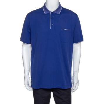 Pre Owned Loro Piana Indigo Stretch Cotton Pique Polo T-Shirt XXXL