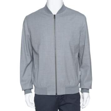 Pre Owned Loro Piana Light Grey Wool Storm System Bomber Jacket L