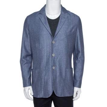 Pre Owned Loro Piana Blue Cashmere Silk Knit Sweater Jacket L
