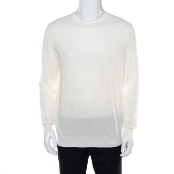 Pre Owned Loro Piana Off White Knit Crew Neck Jumper L