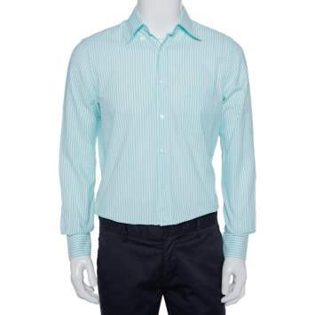 Pre Owned Loro Piana Blue Striped Cotton Button Front Shirt M