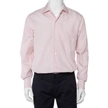 Pre Owned Loro Piana Pink Striped Cotton Button Front Shirt M