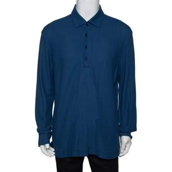 Pre Owned Loro Piana Blue Cotton Pique long Sleeve Polo T Shirt 3XL