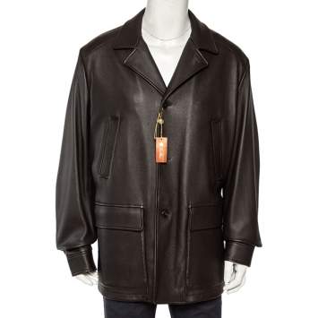 Pre Owned Loro Piana Brown Deer Leather Button Front Blazer Jacket XXL