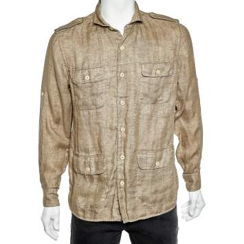 Pre Owned Loro Piana Camel Brown Linen Pocket Detail Shirt M 