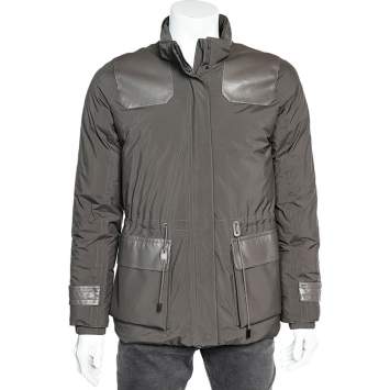 Pre Owned Loro Piana Brown Synthetic Leather Patch Detail Down Jacket XS