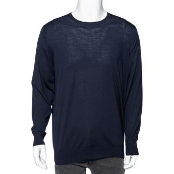 Pre Owned Loro Piana Navy Blue Wool Long Sleeve Sweater XXXL