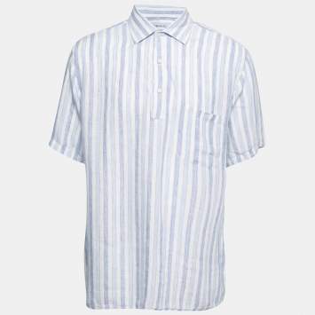 Pre Owned Loro Piana Blue & White Striped Linen Shirt 3XL 