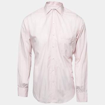 Pre Owned Loro Piana Pink Striped Cotton Long Sleeve Shirt M
