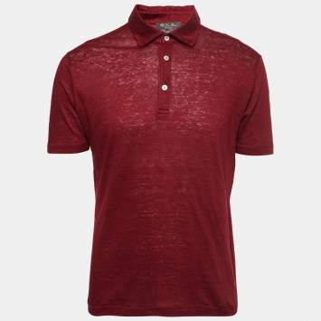 Pre Owned Loro Piana Maroon Linen Polo T-Shirt L