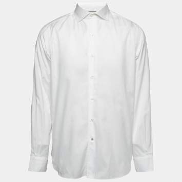 Pre Owned Loro Piana White Cotton Button Front Shirt L