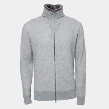 Pre Owned Loro Piana Grey Cashmere Knit Zip-Up Sweater XL