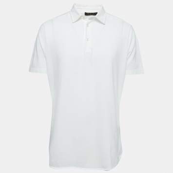 Pre Owned Loro Piana White Cotton Pique Short Sleeve Polo T-Shirt XL