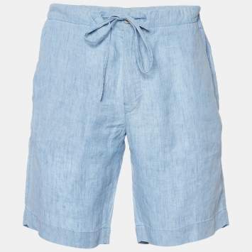مملوكة مسبقًا Loro Piana Blue Linen Drawstring Detail Shorts XL