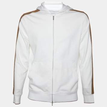 Pre Owned Loro Piana White Suitcase Stripe Cotton & Linen Knit Hooded Jacket S