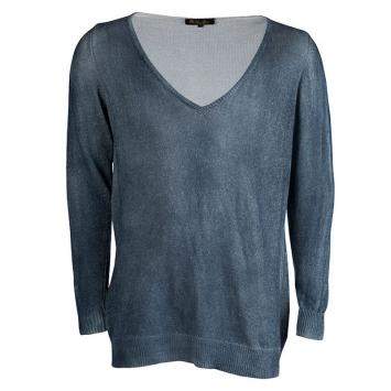 Pre Owned Loro Piana Indigo Knit Washed Effect V-Neck Sweater M