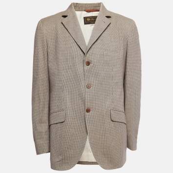Pre Owned Loro Piana Beige Patterned Cotton Single Breasted Blazer XL