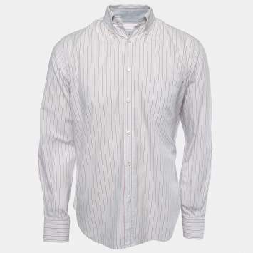 Pre Owned Loro Piana White Striped Cotton Button Front Full Sleeve Shirt M