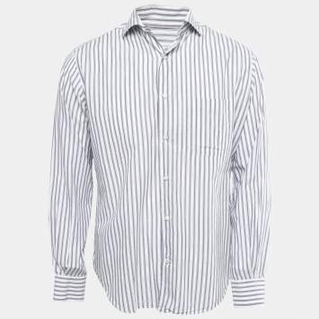 Pre Owned Loro Piana White/Blue Striped Cotton Full Sleeve Shirt M