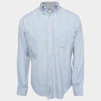 Pre Owned Loro Piana Blue Striped Cotton Full Sleeve Shirt M