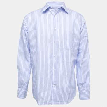 Pre Owned Loro Piana Blue Striped Cotton Blend Button Down Full Sleeve Shirt M