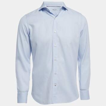 Pre Owned Loro Piana Light Blue Oxford Cotton Button Front Shirt M