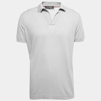 Pre Owned Loro Pian Light Grey Cotton Half Sleeve Polo T-Shirt XL