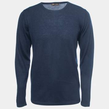 Pre Owned Loro Piana Dark Blue Cashmere Knit Crew Neck Sweater XL