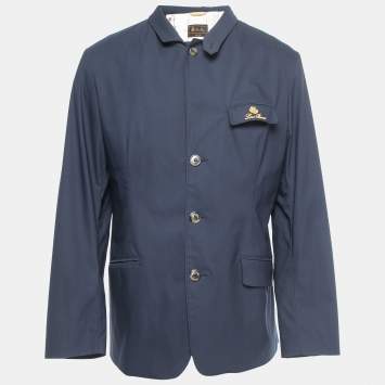 Pre Owned Loro Piana Navy Blue Nylon Single-Breasted Jacket L