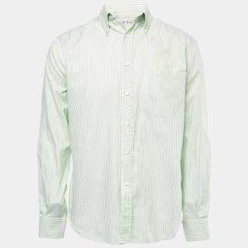 Pre Owned Loro Piana Green Striped Cotton Button Down Shirt L