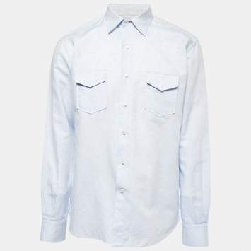 Pre Owned Loro Piana Light Blue Cotton & Linen Buttoned Shirt L