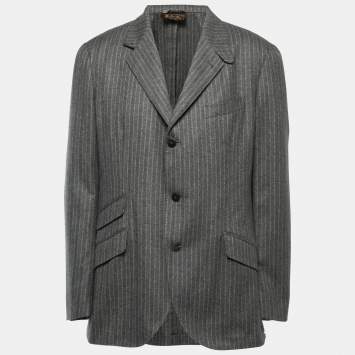 Pre Owned Loro Piana Grey Striped Cashmere Single Breasted Blazer XXL