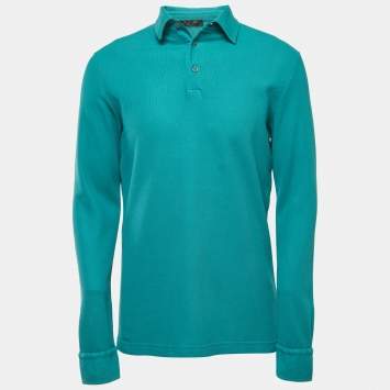 Pre Owned Loro Piana Blue Cotton Long Sleeve Polo T-Shirt M