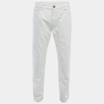 Pre Owned Loro Piana White Denim Jeans XL Waist 36"