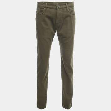 Pre Owned Loro Piana Military Green Denim Jeans XL Waist 36"