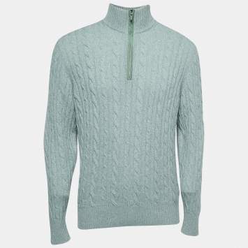 Pre Owned Loro Piana Mint Green Baby Cashmere Zip-Up Sweater XL