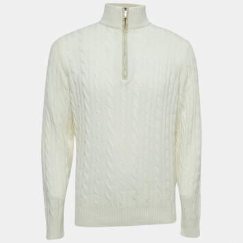 Pre Owned Loro Piana Ivory White Baby Cashmere Zip-Up Sweater XL