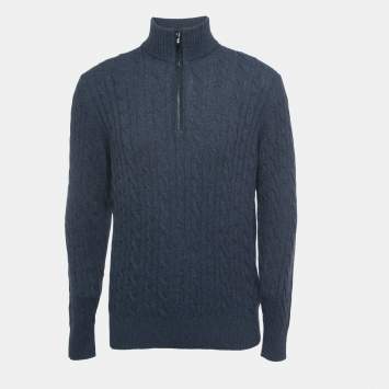Pre Owned Loro Piana Navy Blue Baby Cashmere Zip-Up Sweater XL