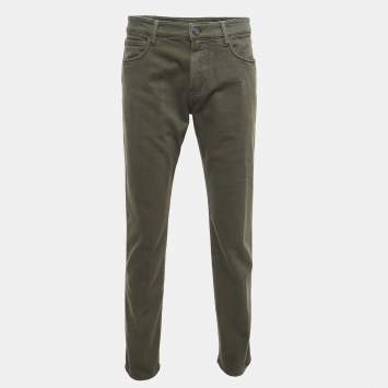 Pre Owned Loro Piana Military Green Denim Straight Fit Jeans XL Waist 36"