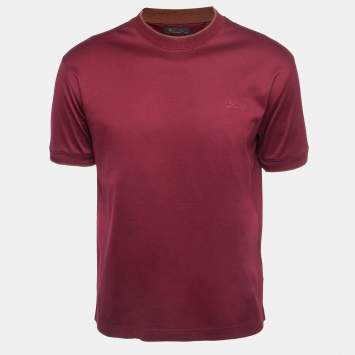 Pre Owned Loro Piana Dark Red Logo Print Cotton Crew Neck Half Sleeve T-Shirt XXS
